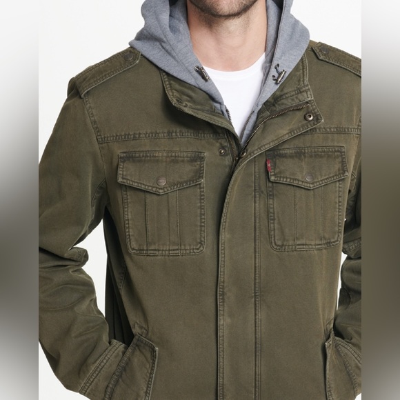 Levis Two Pocket Trucker Utility Jacket Pocket Military Faux Sherpa Lined Warm M - Picture 2 of 16
